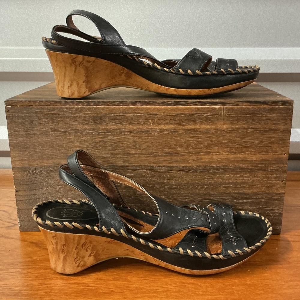 Ariat Women Black Leather Wedge Sandals Strappy Slingback Open Toe Size 10 - Picture 4 of 9